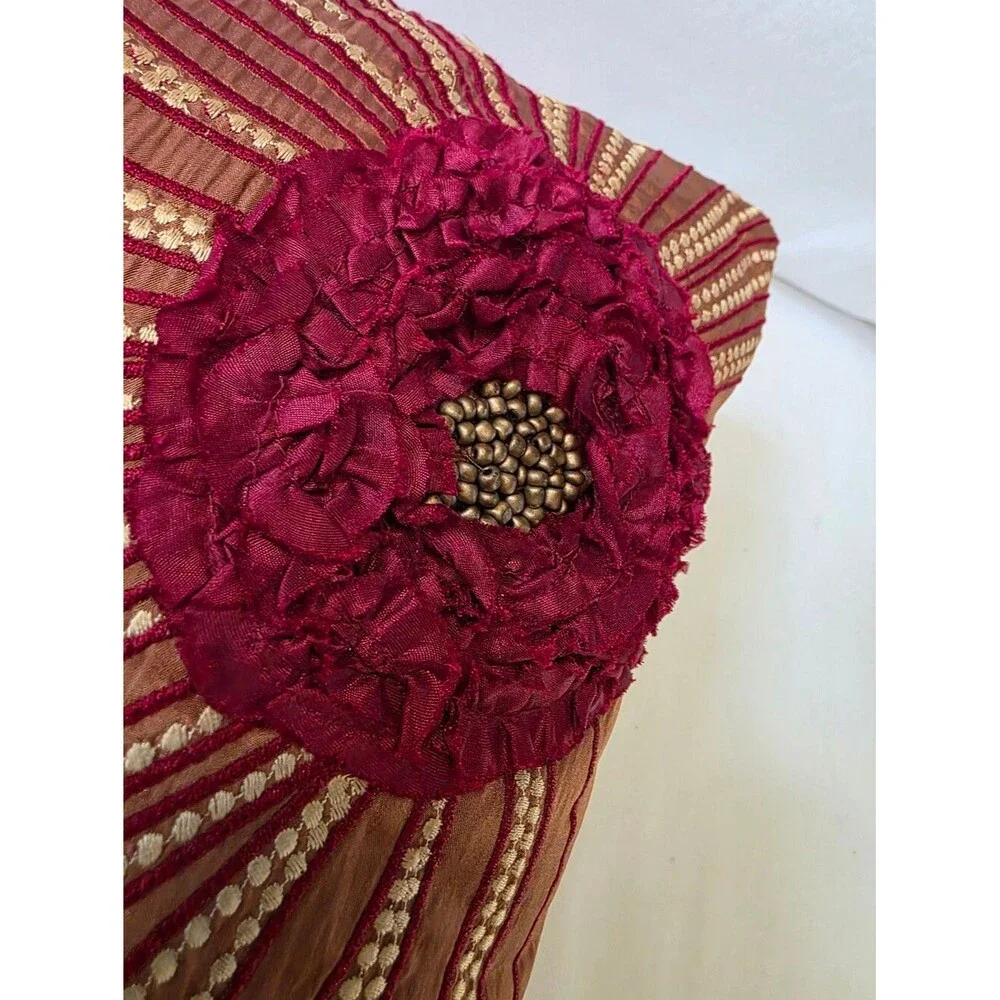 Pier 1 Floral Beaded Embroidered Square Ribbon Burgundy Rust Pillow Cover 18x18